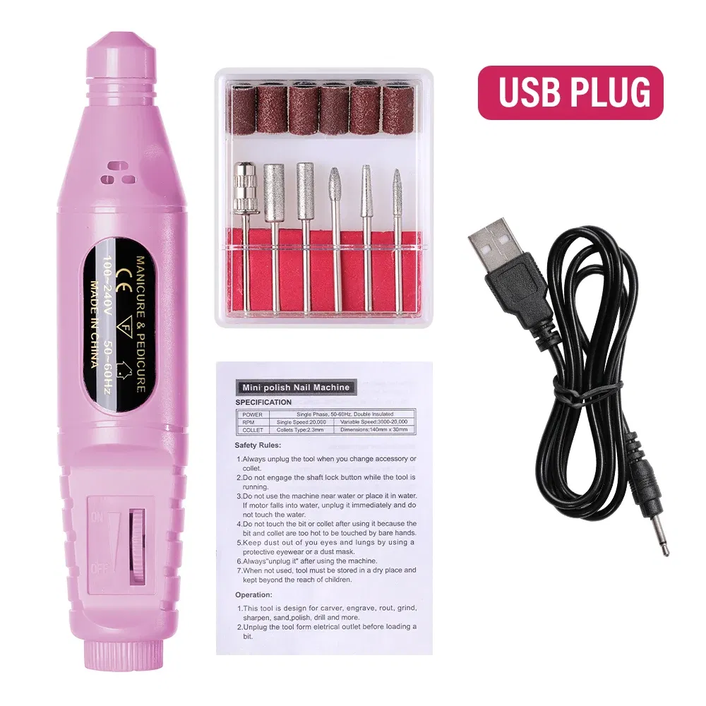 Color: Light Grey - LULAA Portable Electric Nail Drill Machine Manicure Milling Cutter Set Nail Files Drill Bits Gel Polish Remover Tools