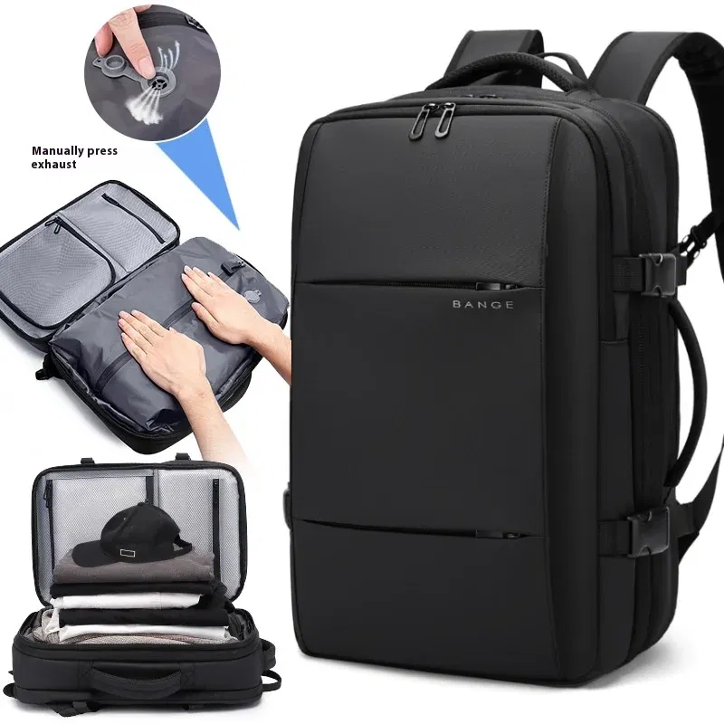 Color: Beige - Bange Travel Men 15.6 inch Laptop Backpack vacuum compression Backpack Business school Backpack expandable outdoor backpack