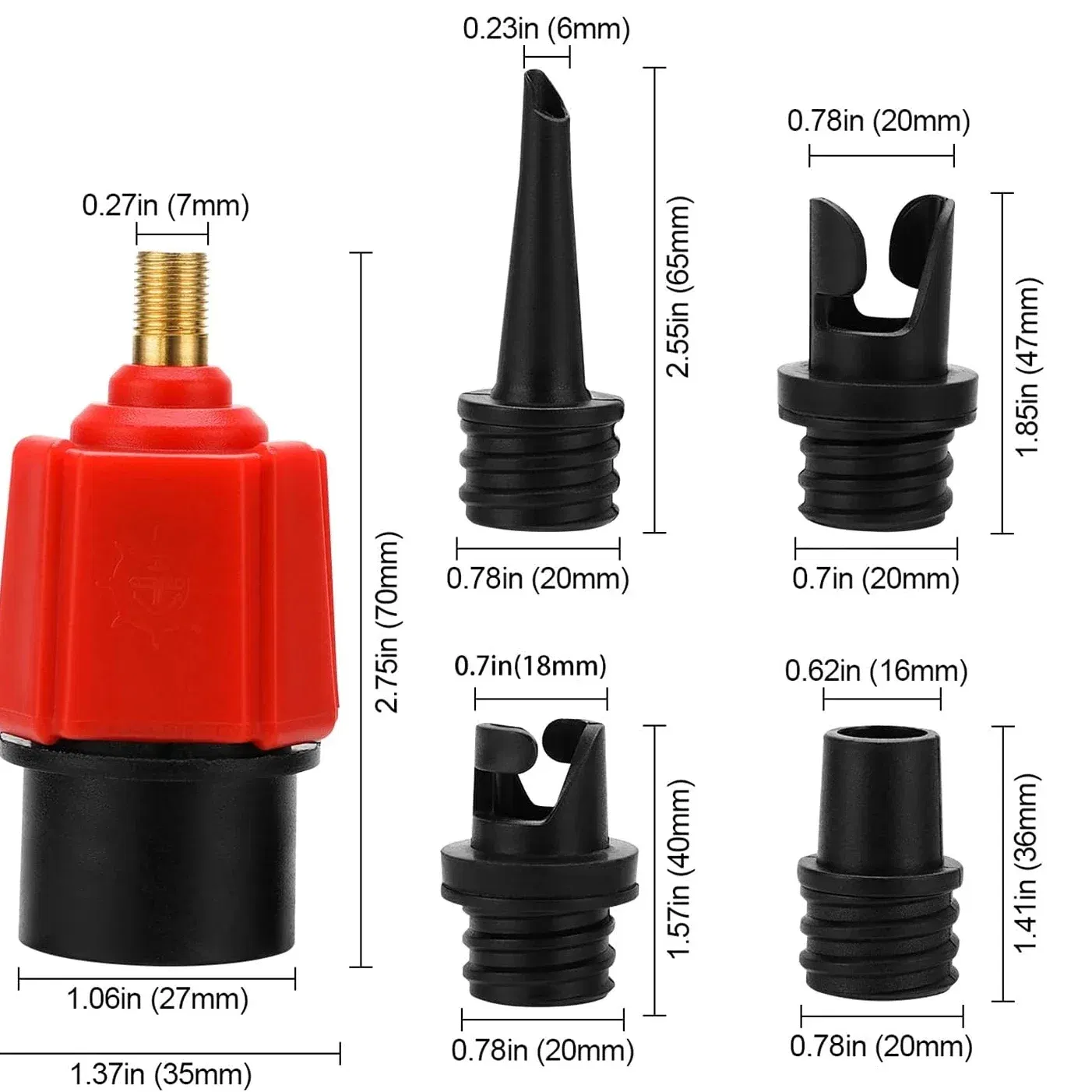 Color: Red - Inflatable SUP Pump Valve Adapter Set- Standard Air Valve Adapter,Nozzle Air Pump Converter for Kayaking Surfboard Inflatable