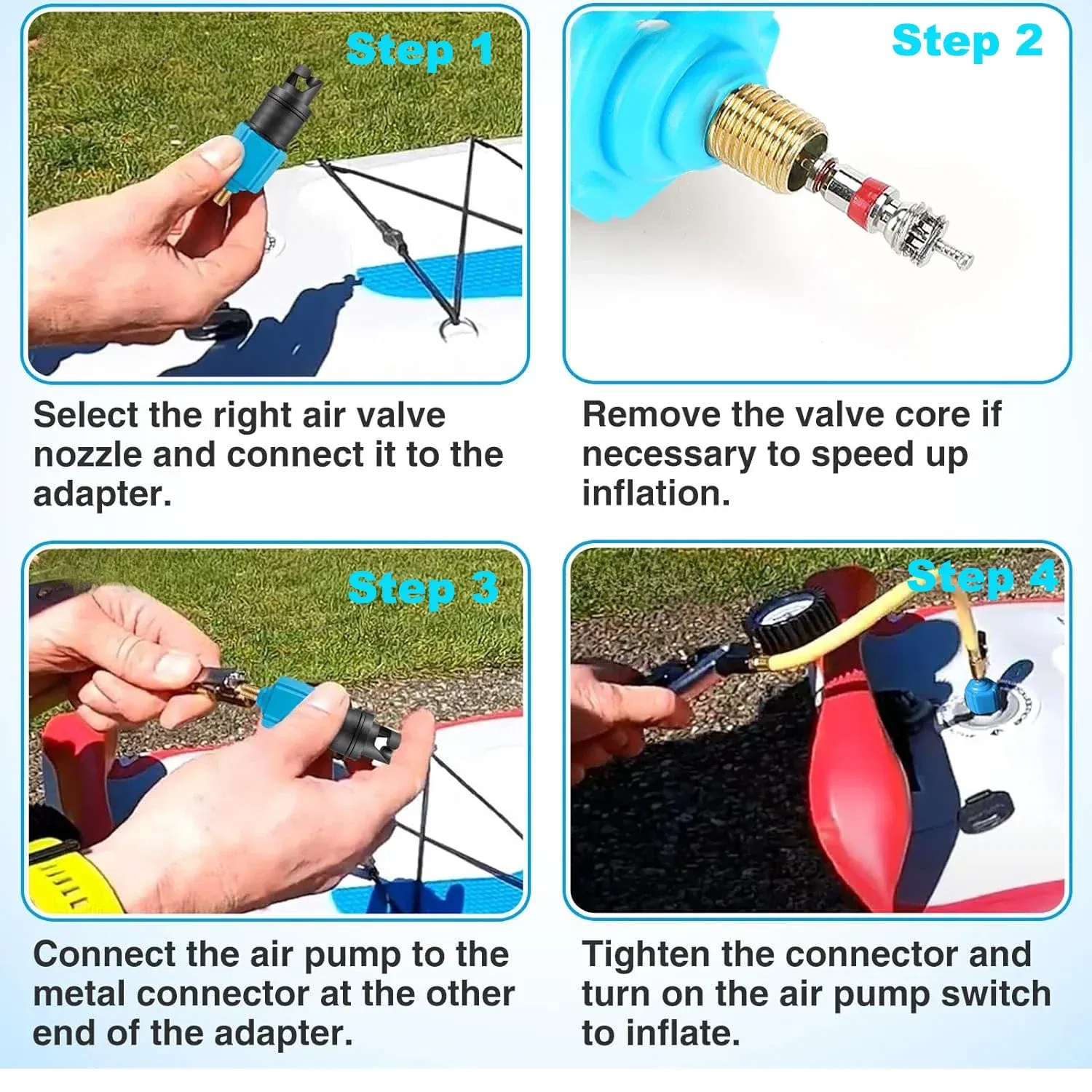 Color: Red - Inflatable SUP Pump Valve Adapter Set- Standard Air Valve Adapter,Nozzle Air Pump Converter for Kayaking Surfboard Inflatable