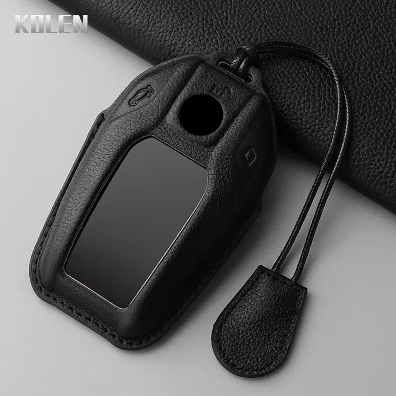 Color Name: black - Dermis Leather Car LED Display Key Case Cover Shell For BMW 5 7 Series X3 X4 X5 X7 G30 G31 G11 G12 G01 GT G32 i8 Fob Accessories
