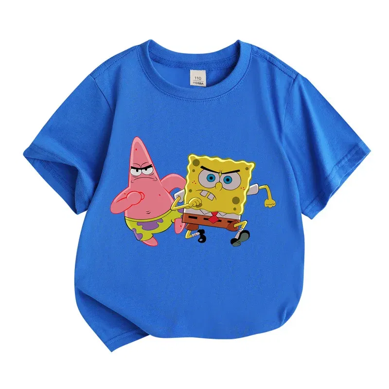 Color: Navy Blue, Kid Size: 5T - Mr. Krabs Squidward Sandy Spongebob T-shirt 100%Cotton Children Round Neck Short-sleeved Boys Girls Fashion Kids Clothes