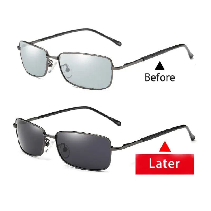 Lenses Color: Yellow, Frame Color: Gold - Myopia Photochromic Sunglasses Diopter Polarized Driving Goggle Men Chameleon Change Color transition Prescription Sun Glasses