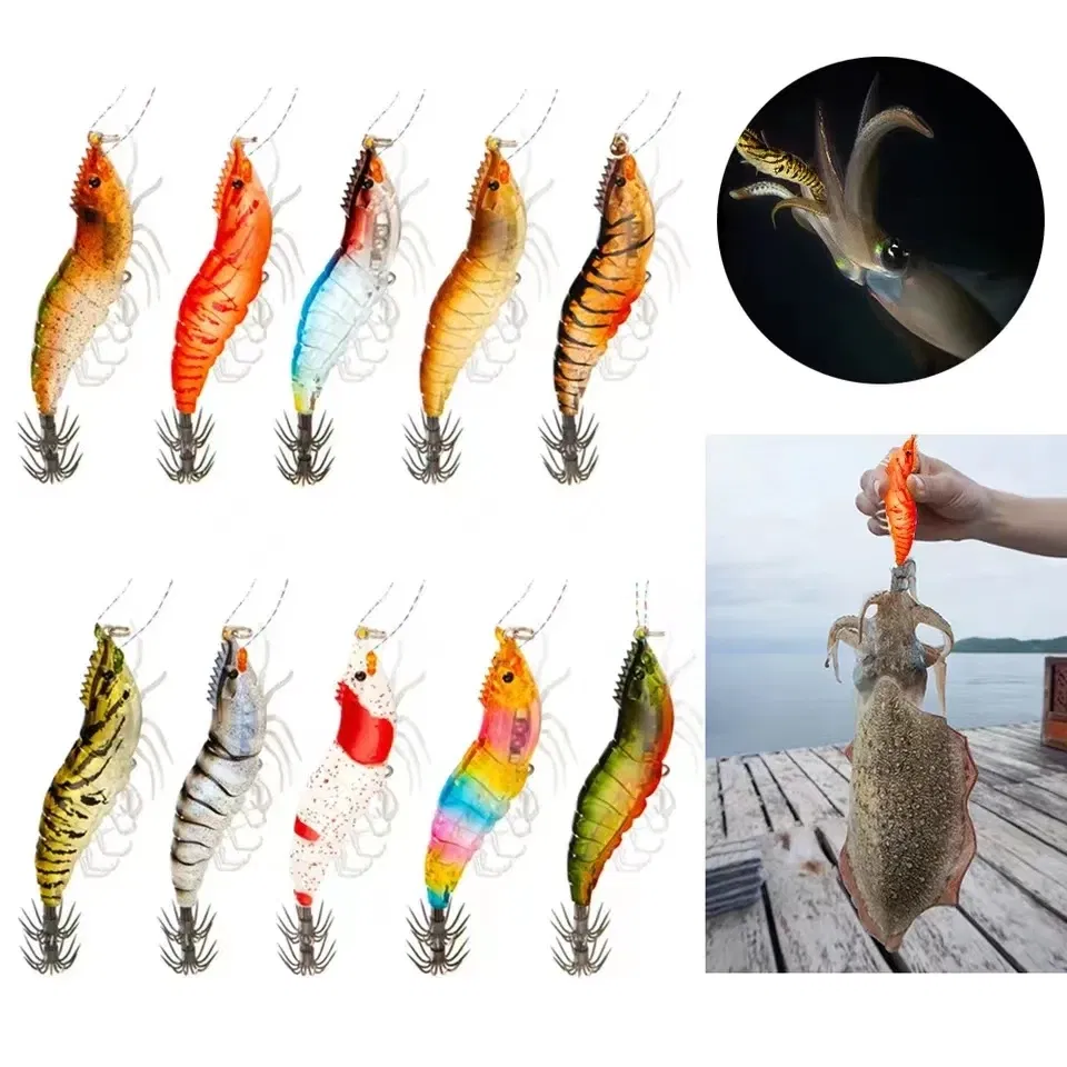 Color: Light Yellow, Size: 80mm - ILURE Squid Bait Squid Jigs Horizontal Luminous Webfoot Octopus Egi Lure Wobbler Artificial Hard Bait Cuttlefish Hook Tackle