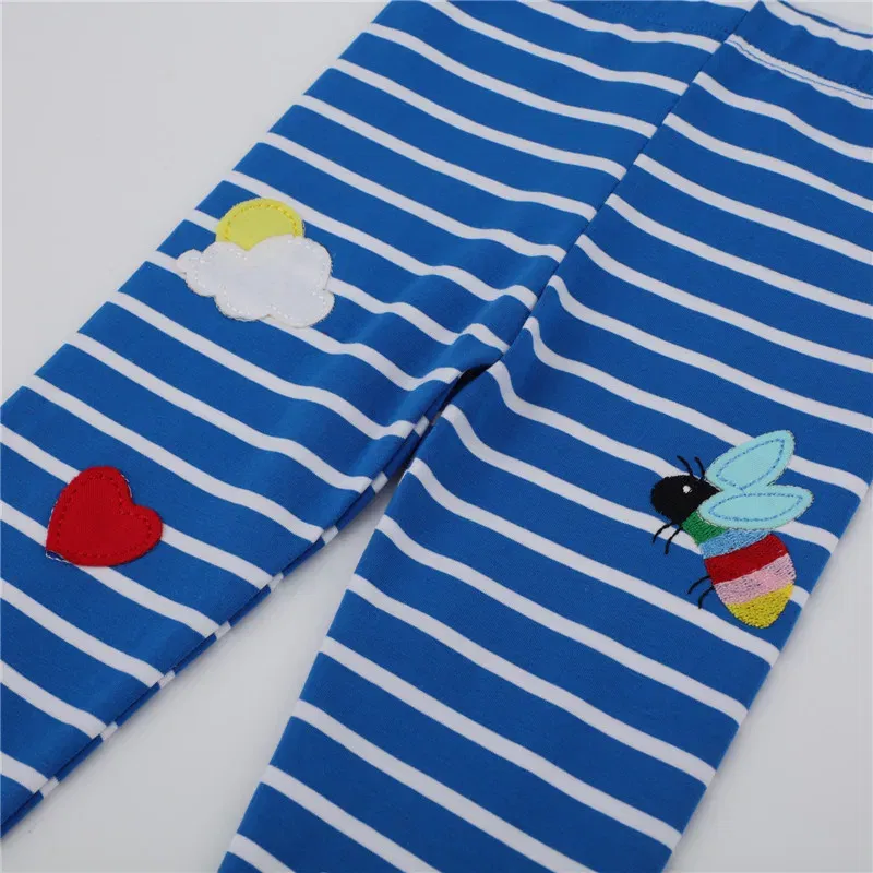 Color: Pink, Kid Size: 5T - Jumping Meters New Arrival Girls Leggings Pant With Bee Embroidery Fashion Stripe Kids Skinny Pants Toddler Kids Pencil Pant
