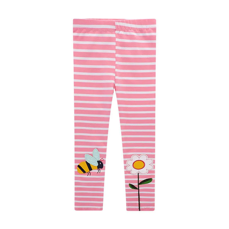 Color: Pink, Kid Size: 5T - Jumping Meters New Arrival Girls Leggings Pant With Bee Embroidery Fashion Stripe Kids Skinny Pants Toddler Kids Pencil Pant