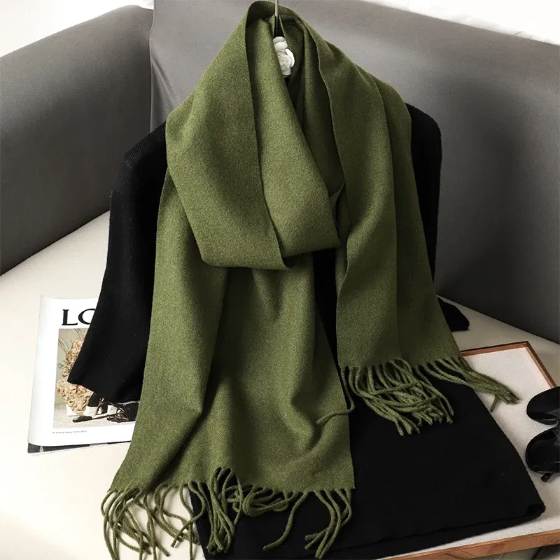 Color: Beige - New 62 Color Winter Scarf For Women Long Warm Cashmere Scarves Hijab Solid Lady Shawl Wrap Female Pashmina Bandana Head Scarfs