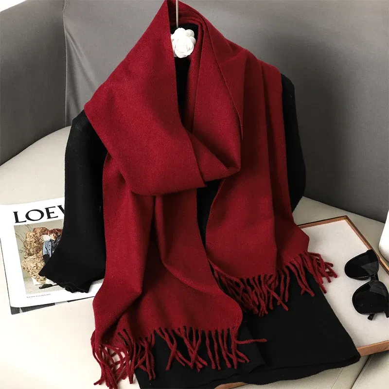 Color: Beige - New 62 Color Winter Scarf For Women Long Warm Cashmere Scarves Hijab Solid Lady Shawl Wrap Female Pashmina Bandana Head Scarfs