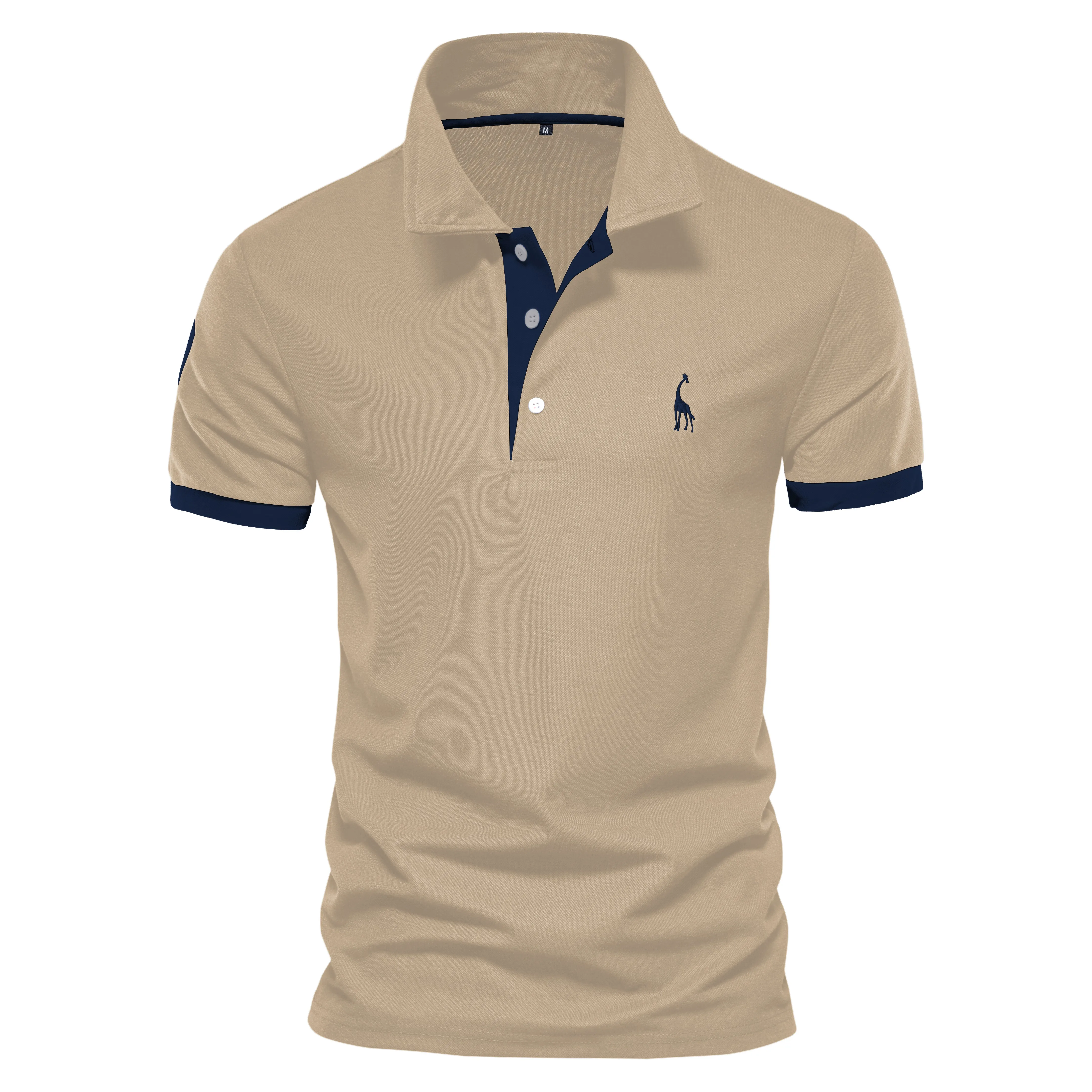 Color: Khaki, Size: XL - Dropshipping Polo Giraffe Shirt Men Quality Embroidery Summer Short Sleeve Polo Casual Business Social Mens Polos BR Size