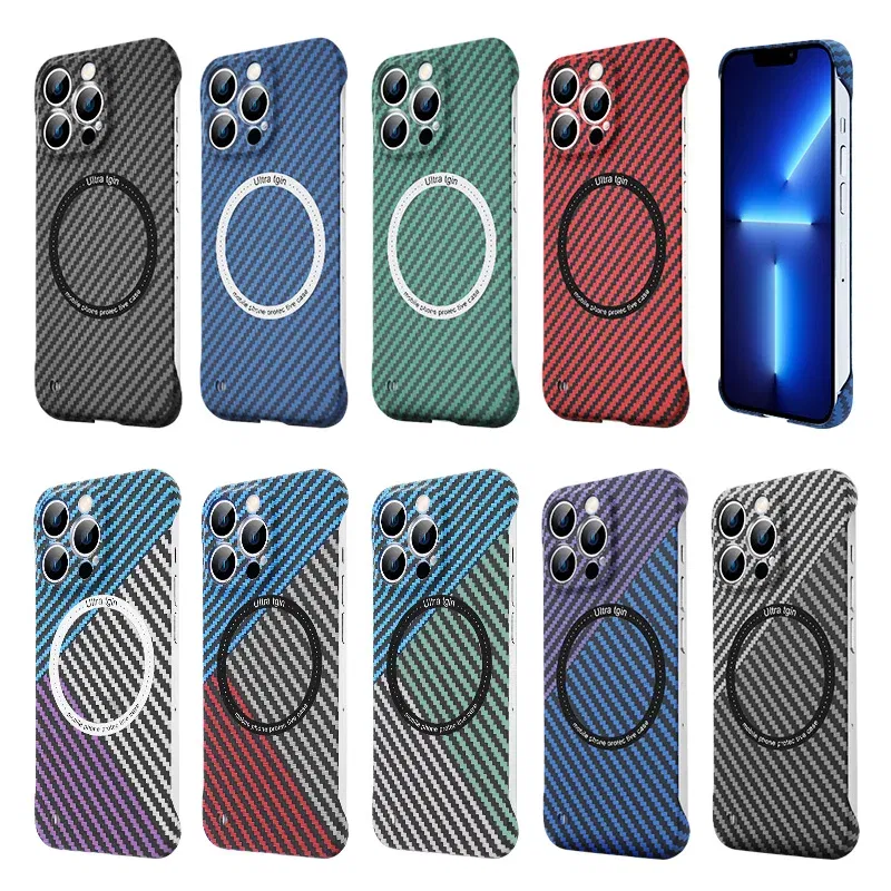Color: black, Material: Cotton Fabric - Luxury Carbon Fiber for iPhone 11 14 Plus 12 13 Pro Max Magsafe Case Magnetic Wireless Hard Thin Slim Cover for iPhone 13 14 Max
