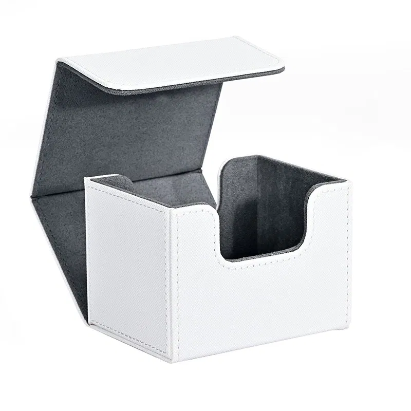 Color: WHITE - Card Deck Box , Card Storage Box Fits 100 single  Sleeved Cards, PU Leather Strong Magnet Card Deck Case for TCG Cards