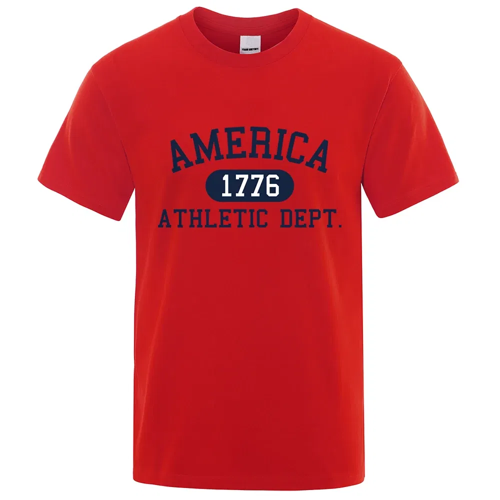 Color: Ivory, Size: L - America 1776 Athletic Dept Letter Tshirt Man Fashion Tee Clothes Summer Luxury T-Shirt Hip Hop Breathable Cotton Tee Clothes