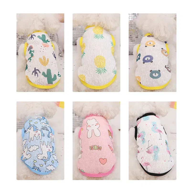 Color: Pink, Size: XL - Summer Dog Vest Ultra Thin Breathable Mesh Cloth Pet T-shirt for Small Dogs Cute Cartoon Print Puppy Cat Cheap Clothes Costumes