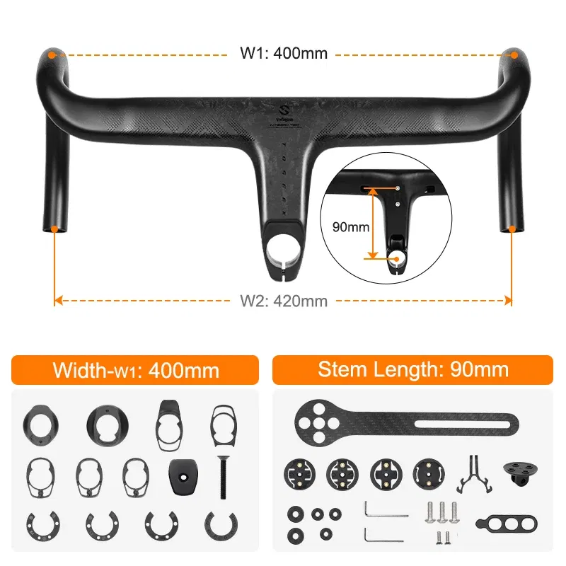 Color: green - TOSEEK Carbon Handlebar Road Carbon handlebar Drop bar T800 Carbon Integrated Handlebar Di2 Bicycle Accessories Carbon Drop bar
