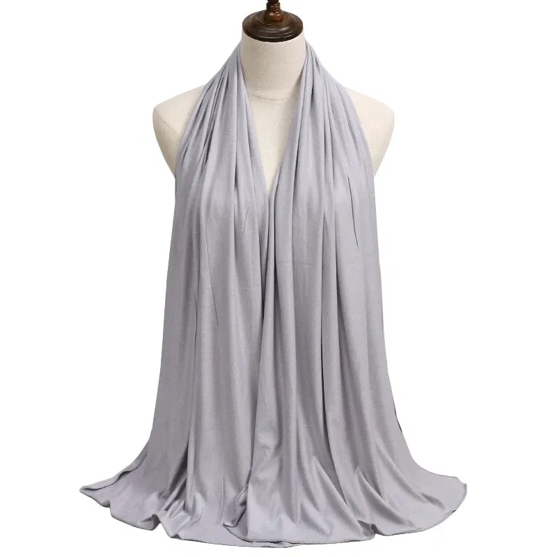 Color: Brown - Modal Cotton Jersey Hijab Scarf Long Muslim Shawl Plain Soft Turban Tie Head Wraps For Women Africa Headband 170x60cm