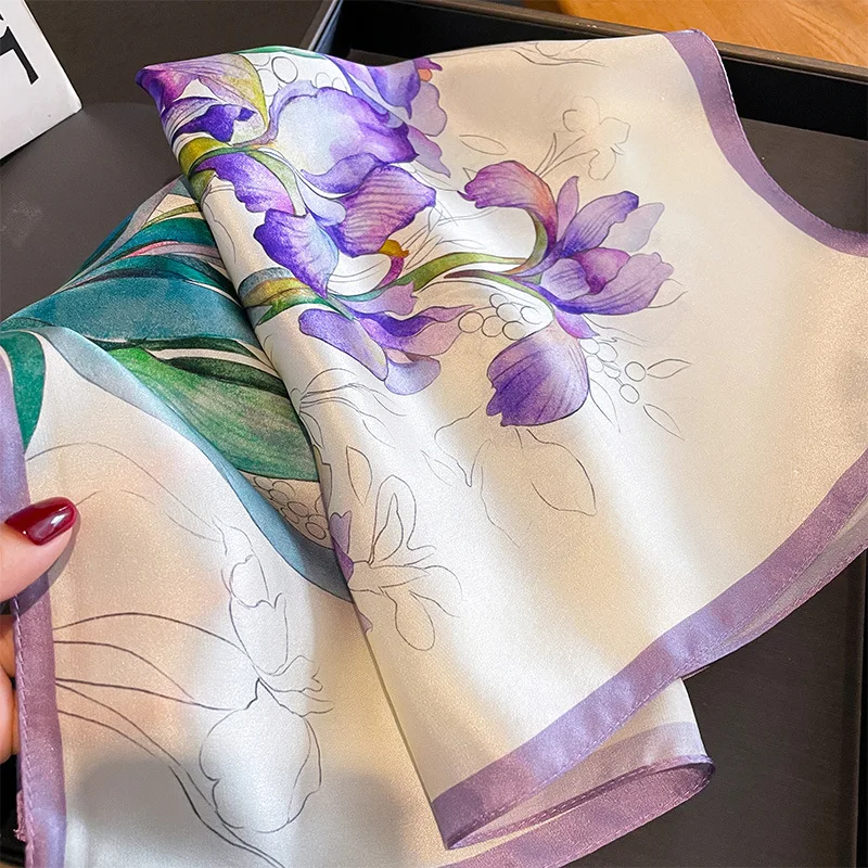 Luxury Brand 100% Silk Satin Scarf Women Handkerchief Bag Scarfs Female Square Head Bandana Small Neck Scarves For Ladies 2024