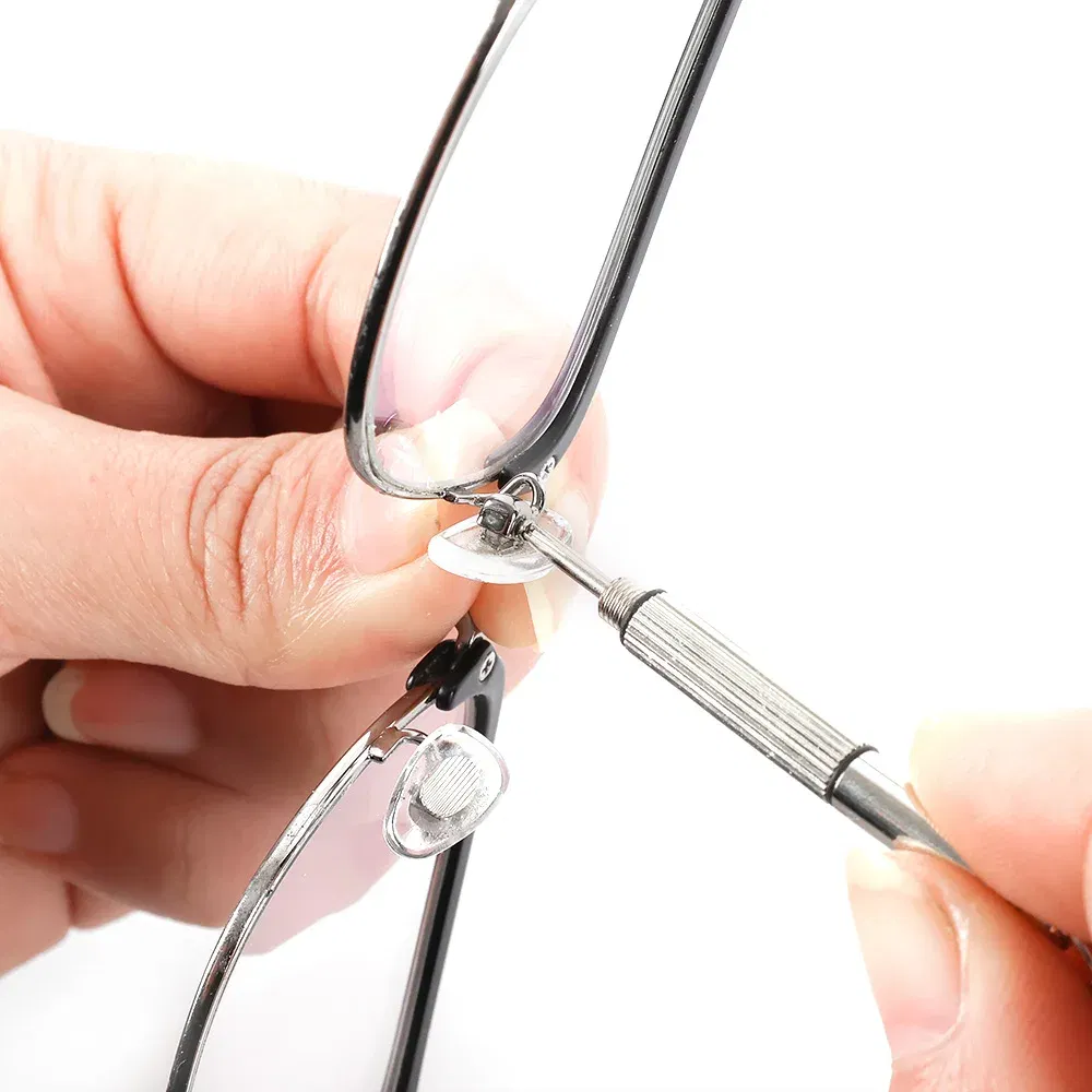 Color: black - Eyeglasses Nose Pads with Screwdriver Soft Oval Silicone Air Chamber Glasses Anti-slip Nose Pad Screw Replacement Repair Tools