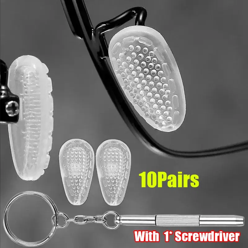 Color: black - Eyeglasses Nose Pads with Screwdriver Soft Oval Silicone Air Chamber Glasses Anti-slip Nose Pad Screw Replacement Repair Tools