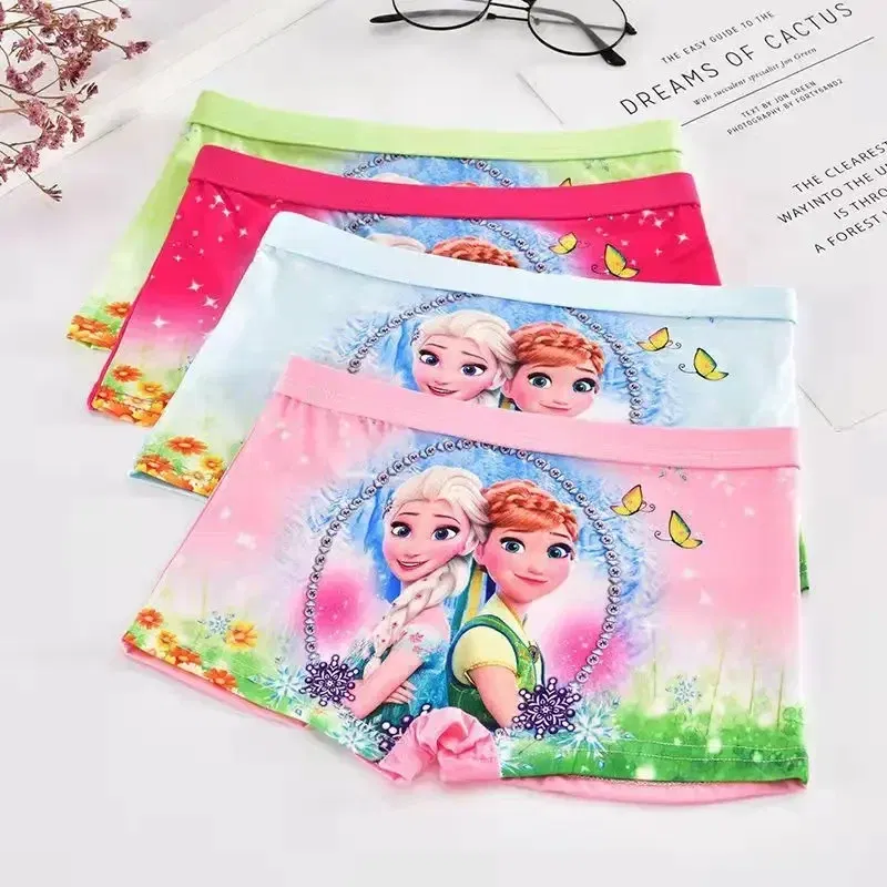 Color: Beige, Kid Size: 6 - 4pcs Disney Spiderman Children's Panties Cartoon Cotton Avenger Boys Boxers Frozen Girls Underwear Child Underpants