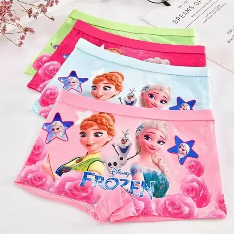 Color: Beige, Kid Size: 6 - 4pcs Disney Spiderman Children's Panties Cartoon Cotton Avenger Boys Boxers Frozen Girls Underwear Child Underpants