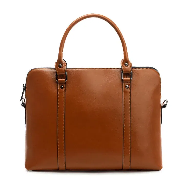 Color: Brown - Oyixinger New 100% Genuine Leather Briefcase For Woman 14 inch Laptop Bag Women's Handbags Office Ladies Shoulder Messenger Bags