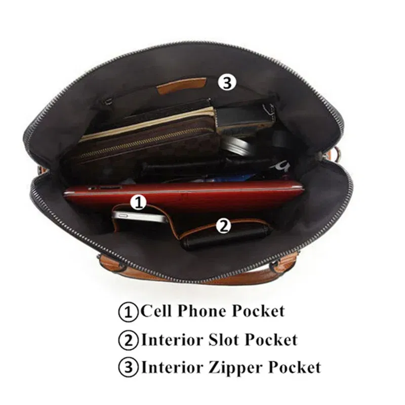 Color: Brown - Oyixinger New 100% Genuine Leather Briefcase For Woman 14 inch Laptop Bag Women's Handbags Office Ladies Shoulder Messenger Bags