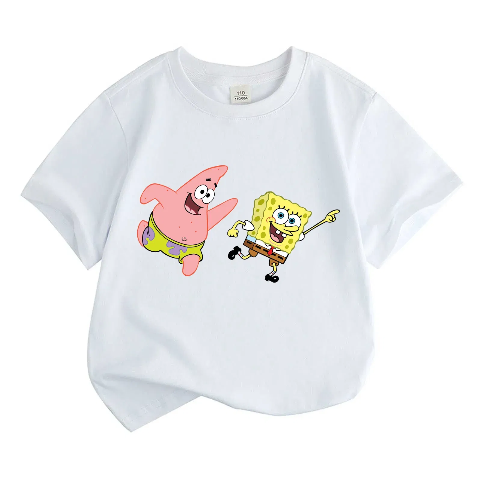 Color: Gold, Kid Size: 14T - Mr. Krabs Squidward Sandy Spongebob T-shirt 100%Cotton Children Round Neck Short-sleeved Boys Girls Fashion Kids Clothes