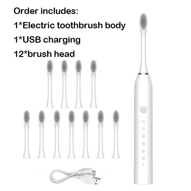 Color: Yellow - Sonic Electric Toothbrush Adult Smart Timing Tooth Brush Teeth Clean Whitening Fast USB Rechargeable Toothbrush Replacement Head