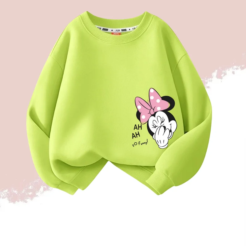Color: Pink, Kid Size: 5 - Autumn Baby Girls Cotton Cloth Kid Boy Disney Minnie Printed Long Sleeve Sweatshirt Children Cartoon O-Neck Soft Breathable Top
