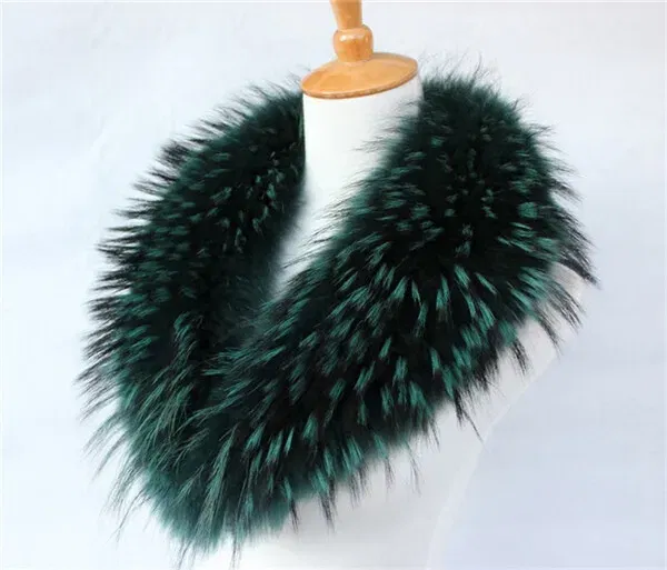 Color: black, Size: XL - Real Raccoon Fur Scarves Woman 100% Pure Natural Raccoon Fur Collar Warm Winter Scarves Red Fox Fur Collar L#1
