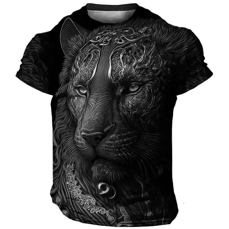 Size: XL, Color: Green - Daily Oversized Men's T-Shirt 3D Lion Print Tees Tops Summer Casual Animal Pattern Streetwear New Fashion Street Men Clothing