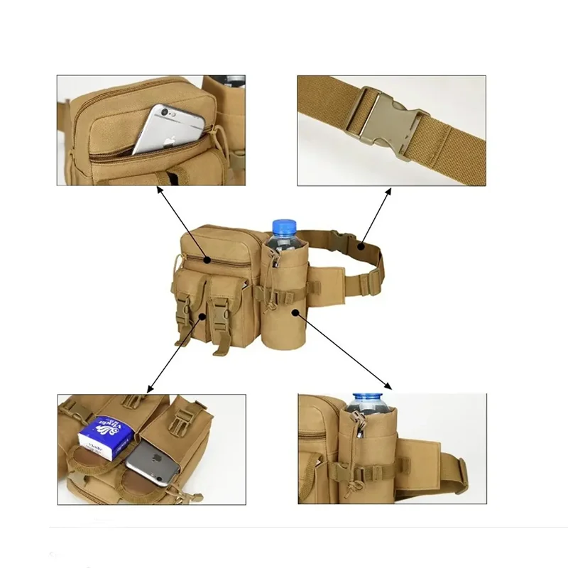 Color: Black - 1PC New Multifunction Waist Bag Three Colors Oxford Tactical Waist New Multi-Function Pockets Phone Pouch Fanny Pack GZH015