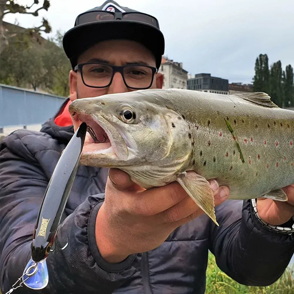 Size: 120mm, Color: Black & White Lable - Kingdom Sinking Minnow Bait 60 80 90 105mm Vibrate Sinking Jerkbati Swimbait Magnet Trasnfer Long Casting Hard Fishing Lure