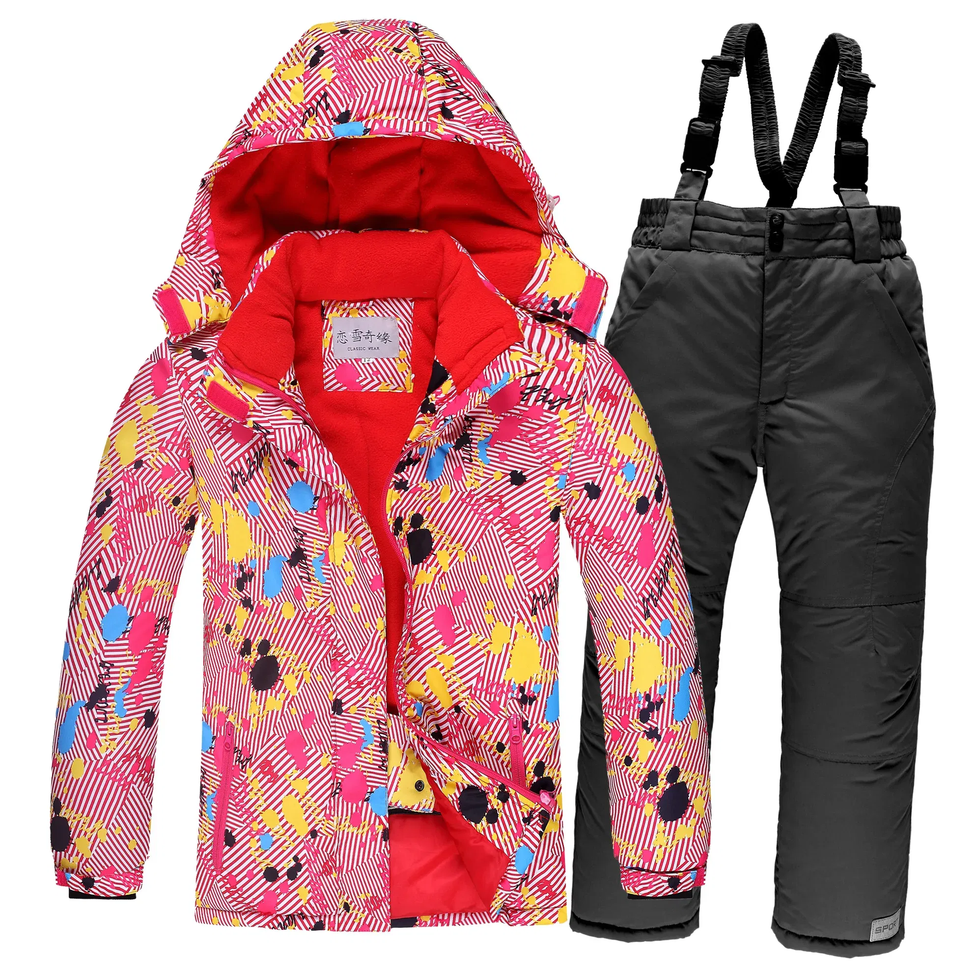 Color: Khaki, Kid Size: 16 - OLEKID 2025 Russia Winter Children Boy Ski Suit Waterproof Girl Jacket Overalls Snowsuit 3-16 Years Kid Teenage Parka Snow Suit
