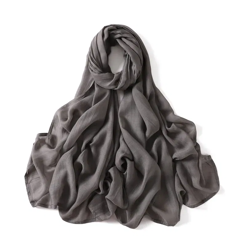 Color: Brown - Women Big Size Plain Solid Cotton Rayon Hijab Scarf Lady High Quality Wraps and Shawls Musulman Headband Islamic Turban 180*95Cm