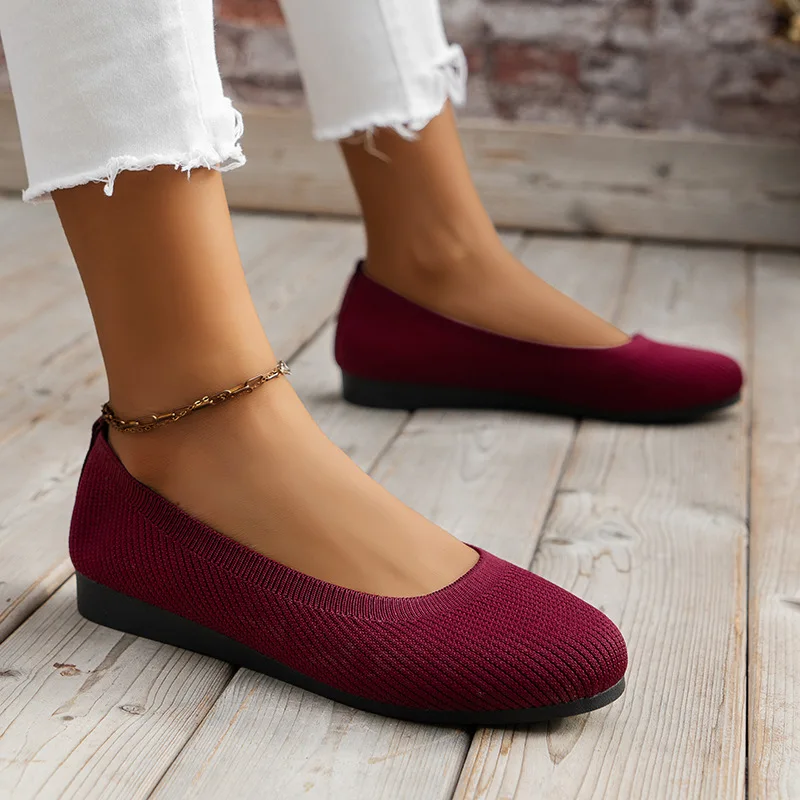 Color: SKY BLUE, Shoe Size: 41 - Elastic Knitting Flats Slip on Shoes for Women 2024 Summer Breathable Soft Loafers Woman Lightweight Casual Shoes Mom Moccasins