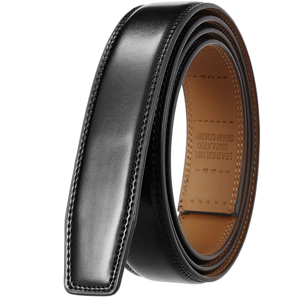 Color: Blue, Belt Length: 95cm - 90-130cm Brand No Buckle 3.0cm Wide Genuine Leather Automatic Belt Body Strap Without Buckle Belts Men Good Quality No Holes