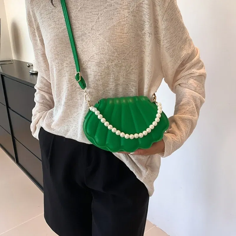 Color: green - All-matching Bag for Women Shoulder Bag Ladies Pearl Chain Handbag Evening Bags Fashion Crossbody Bag