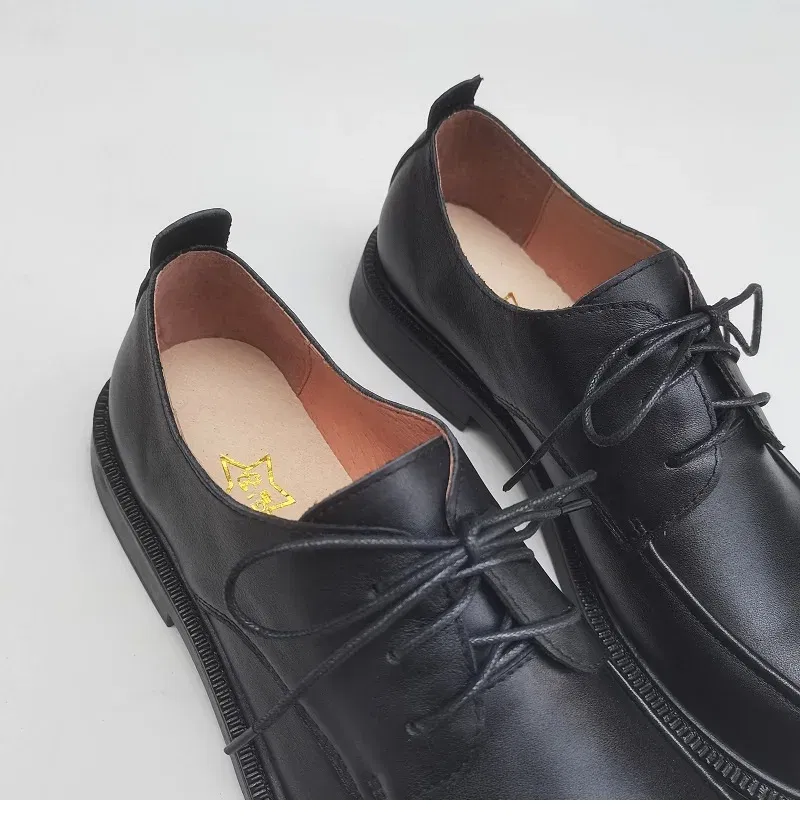 Color: black, Shoe Size: 12 - Careaymade-Genuine leather big head wide version men's English lace up leather shoes business leisure original single shoes