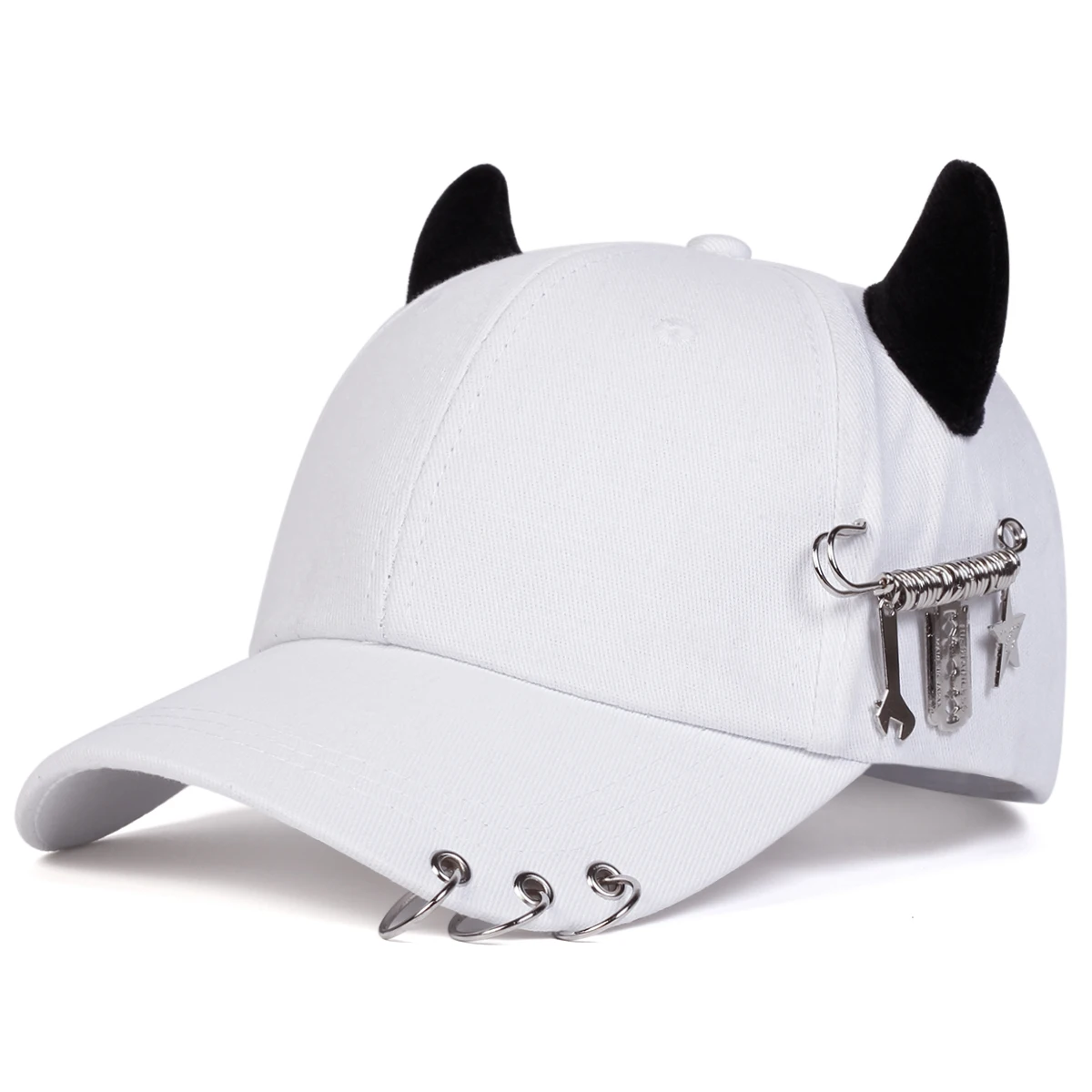 Color: Camouflage - Unisex Lron Ring Cow Horn Personality Baseball Caps Spring Autumn Outdoor Adjustable Casual Hats Sunscreen Hat
