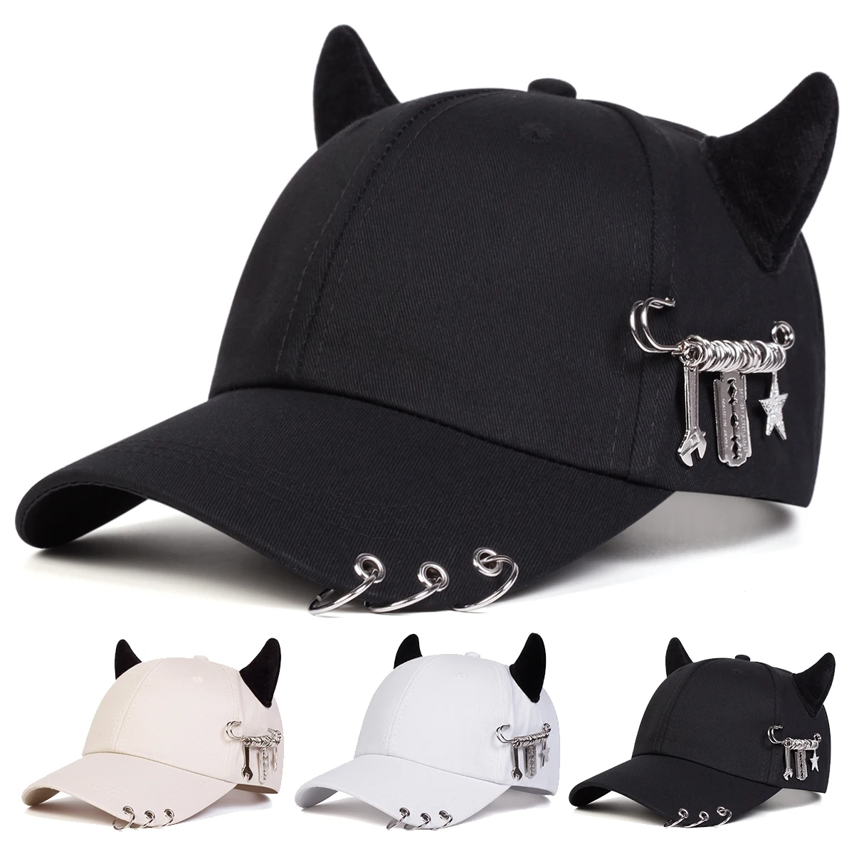 Color: Camouflage - Unisex Lron Ring Cow Horn Personality Baseball Caps Spring Autumn Outdoor Adjustable Casual Hats Sunscreen Hat