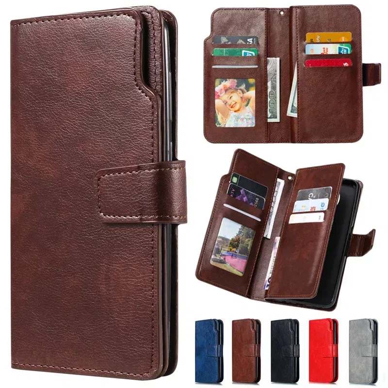 Color: GRAY, Material: CANVAS - Leather Nine Cards Wallet Case For Samsung Galaxy S24 Ultra S23 FE S22 S20 S21 Plus S10 S9 S8 Plus Note 20  Phone Cover