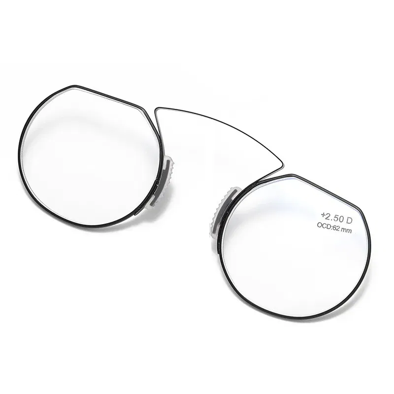 Frame Color: black, Eye Prescription: +150 - Women Clip Nose Reading Glasses Anti Blue Light Presbyopic Glasses Men Portable Men's Eyeglasses Anti-Lost Legless Bezel + Case