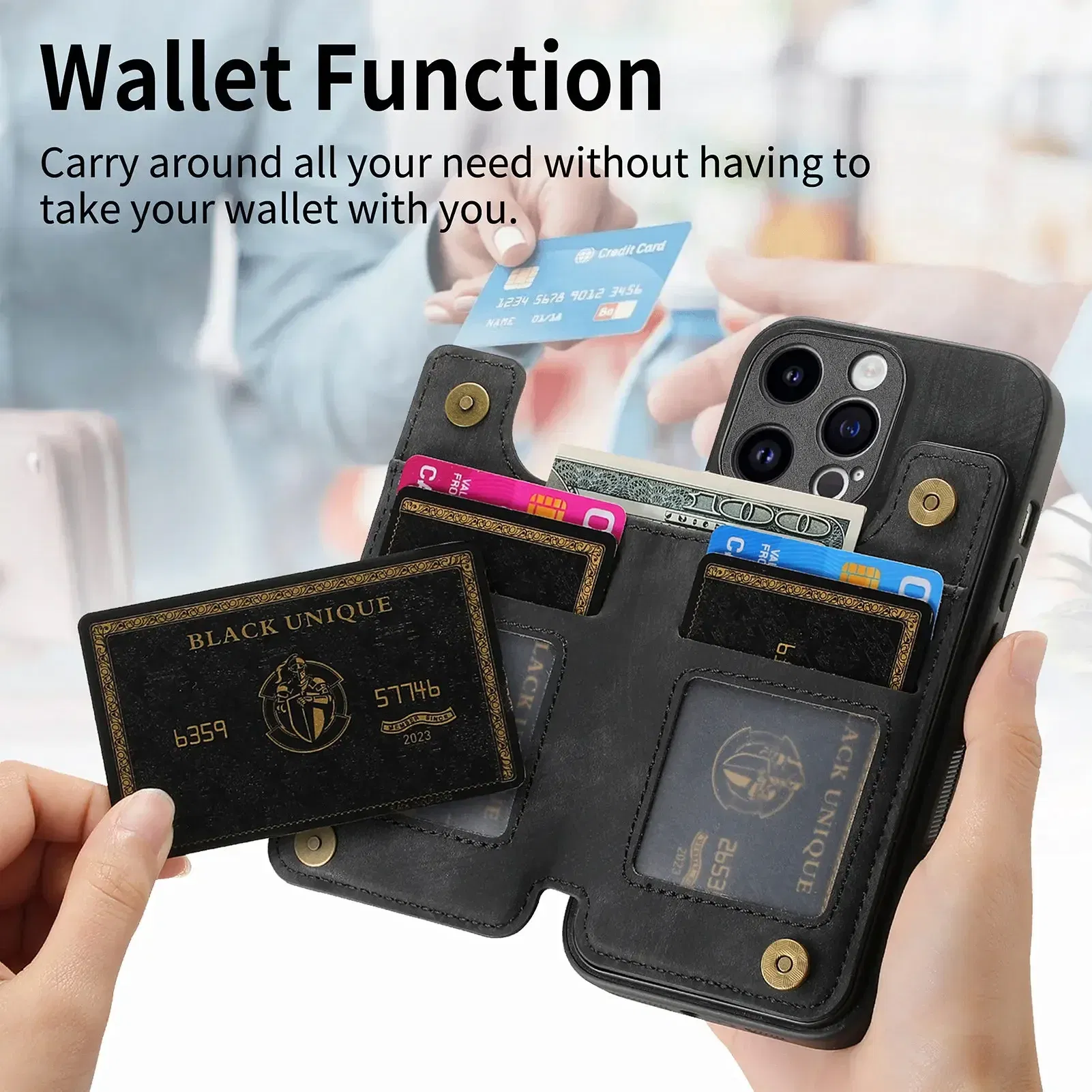 Color: Clear, Material: Microfiber - Leather Zipper Wallet with Card Holder Phone Case for IPhone 15 14 11 Pro Max 13 12 Mini X XR XS Max 8 7 Plus Shockproof Cover