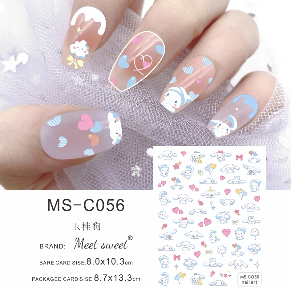 Color: Diamond H Color - 1PCS 3D Cute Chulomi Melody Hello Kitty Cartoon Stickers For Nails Nail Accessories Mickey Mouse Barbie Princess Nail Stickers