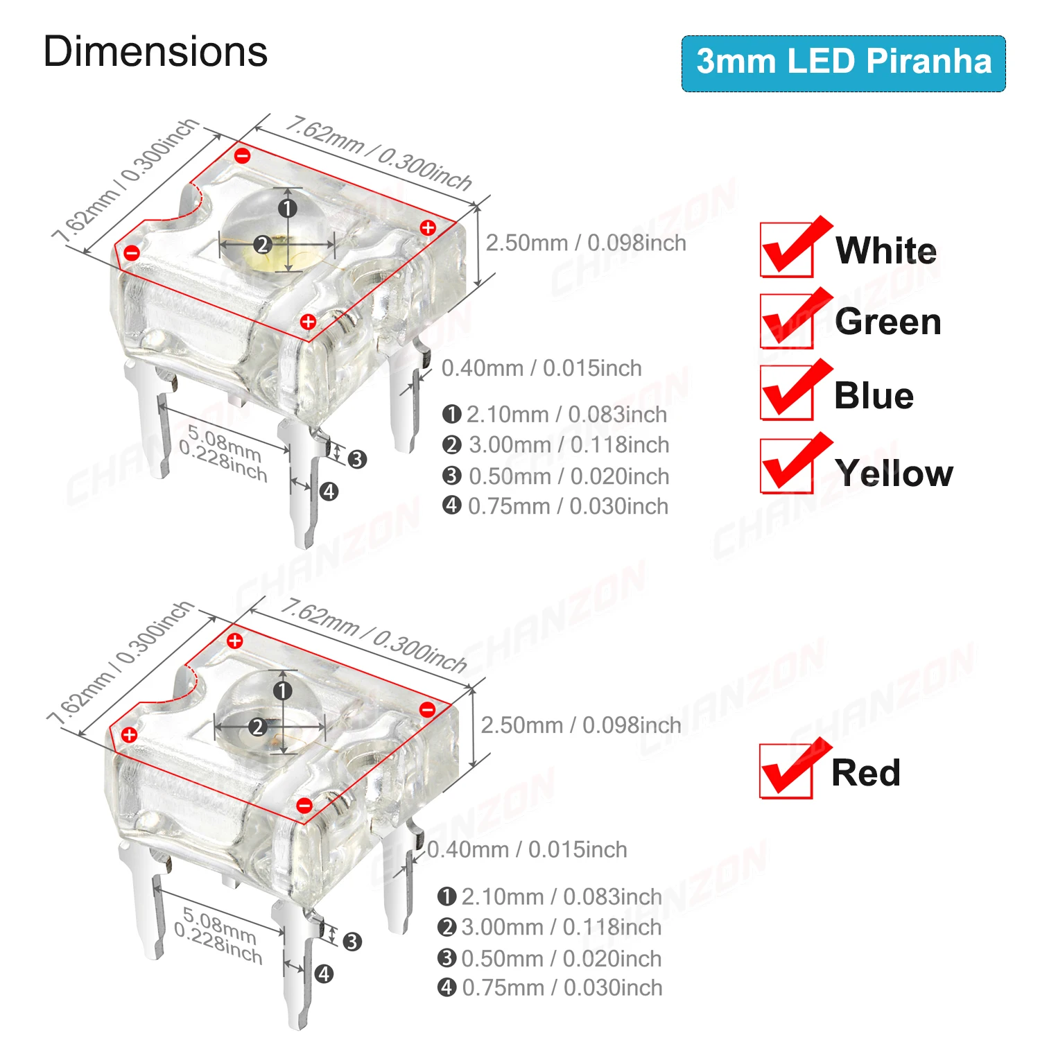 Color: Silver, Ships From: CHINA - 100Pcs 3mm 5mm Led Diode Piranha Super Flux Round Flat Top White Red Green Blue Yellow Superflux Lights Emitting PCB Lamp Bulb