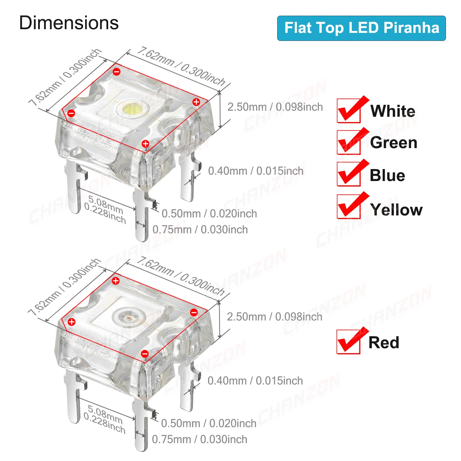 Color: Silver, Ships From: CHINA - 100Pcs 3mm 5mm Led Diode Piranha Super Flux Round Flat Top White Red Green Blue Yellow Superflux Lights Emitting PCB Lamp Bulb