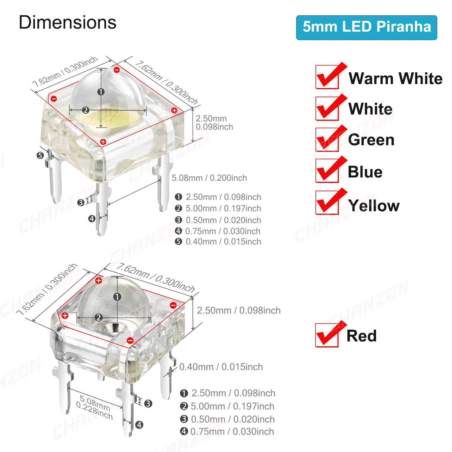 Color: Silver, Ships From: CHINA - 100Pcs 3mm 5mm Led Diode Piranha Super Flux Round Flat Top White Red Green Blue Yellow Superflux Lights Emitting PCB Lamp Bulb