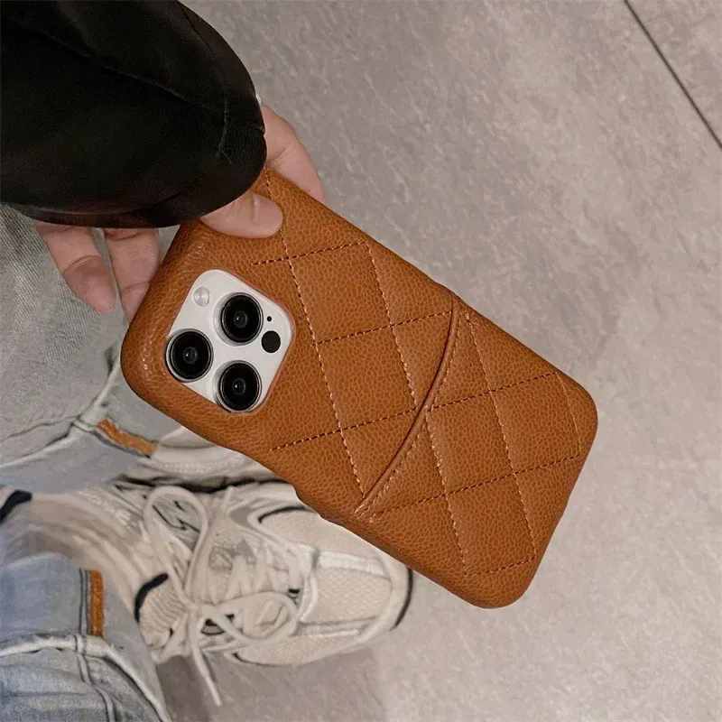 Color: Brown, Material: POLYESTER - Luxury Lattice Pattern Leather Cover for IPhone 16 15 14 13 Pro Max Credit Card Slot Holder Purse Wallet Shockproof Phone Case
