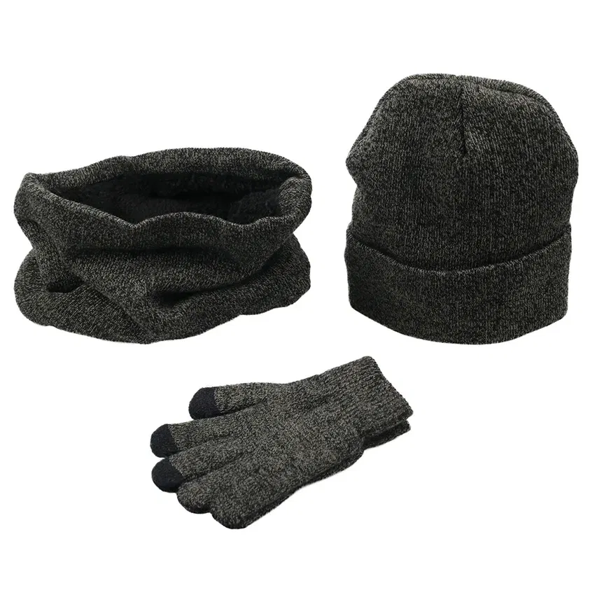 Color: Dark Grey, Size: One Size - 3 Pieces/Set Winter Women Hats Scarves Gloves Kit Fashion Knitted Plus Velvet Hat Scarf Set For Male Female Beanies Scarf Gloves